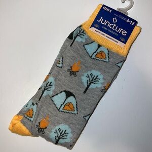 Men's Juncture Gray and Yellow Camping Themed Novelty Socks